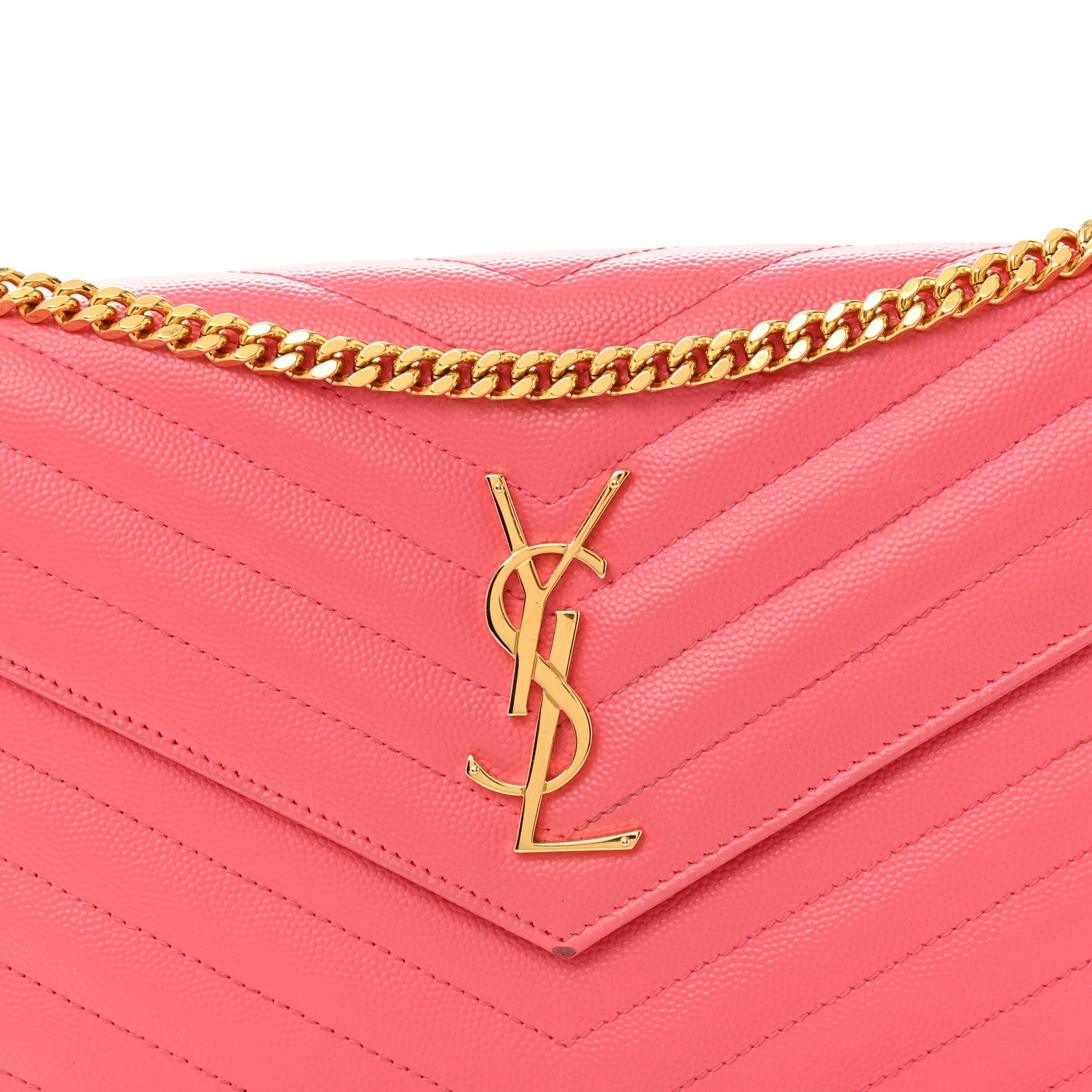 Saint Laurent Grain De Poudre Matelasse Chevron Monogram Chain Wallet Rose Clair 8 of 11