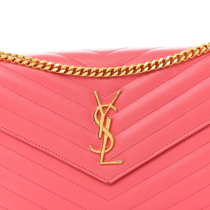 Saint Laurent Grain De Poudre Matelasse Chevron Monogram Chain Wallet Rose Clair 8 of 11