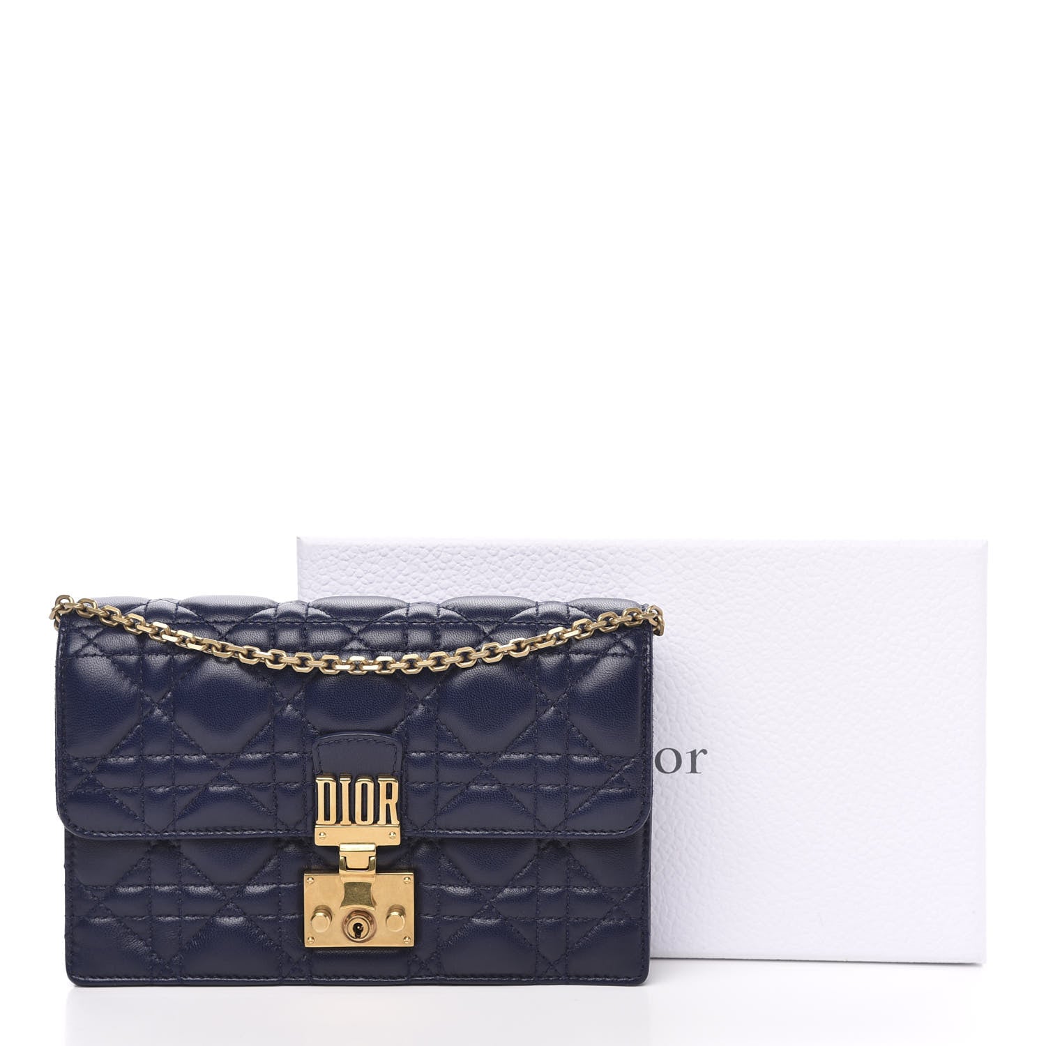 Christian Dior Lambskin Cannage Dioraddict Wallet on Chain Clutch Navy 9 of 9