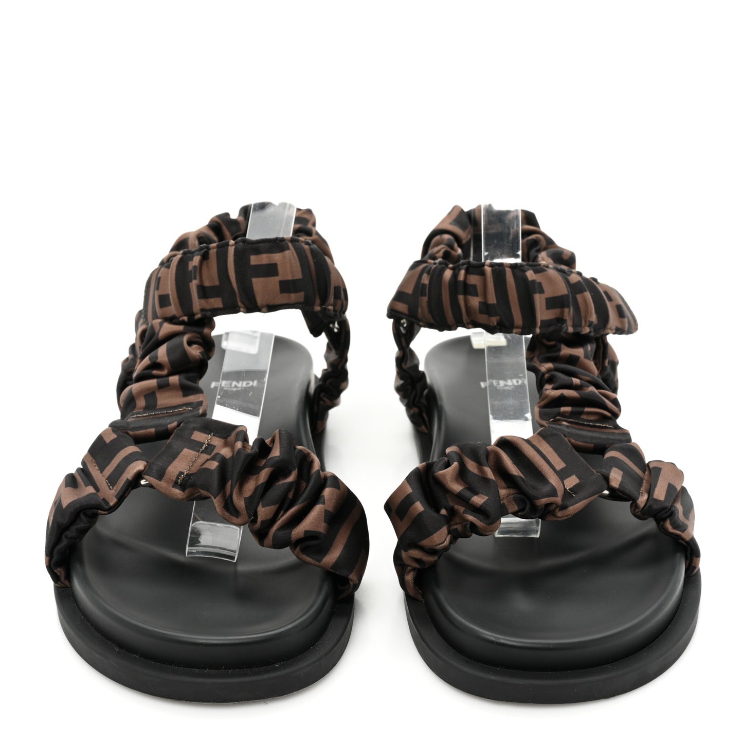 Satin FF Ruched Sandals 39 Tobacco Black