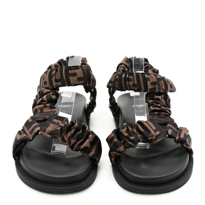 Fendi Satin FF Ruched Sandals 39 Tobacco Black 2 of 8