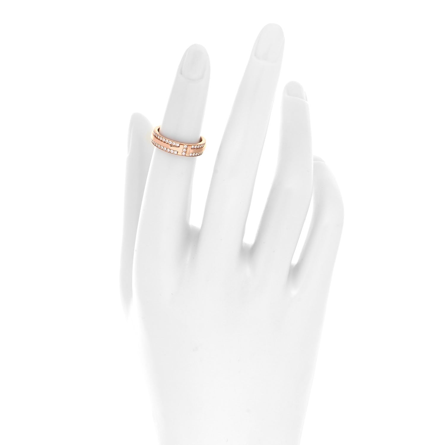 Tiffany 18K Rose Gold Diamond Narrow T Two Pave Ring 47 4 2 of 4