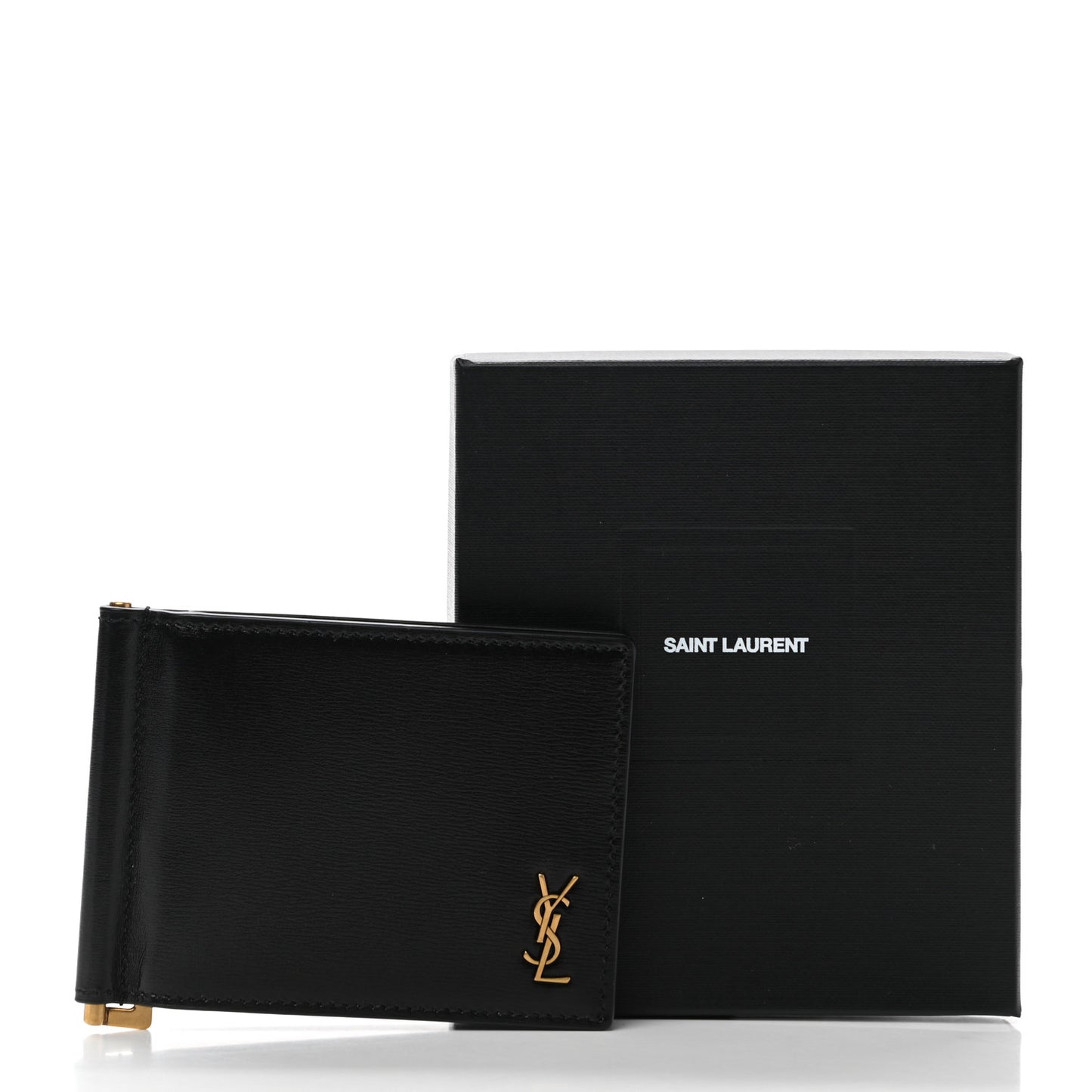Shiny Calfskin Tiny Cassandre Bill Clip Wallet Black