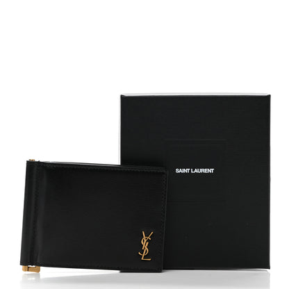Saint Laurent Shiny Calfskin Tiny Cassandre Bill Clip Wallet Black 8 of 8
