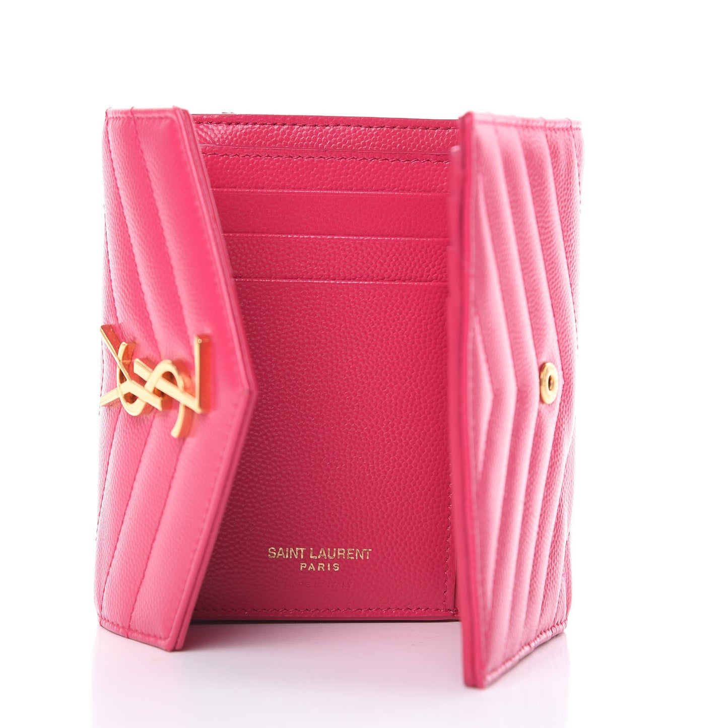 Grain De Poudre Matelasse Chevron Monogram Compact Tri Fold Wallet Fuschia