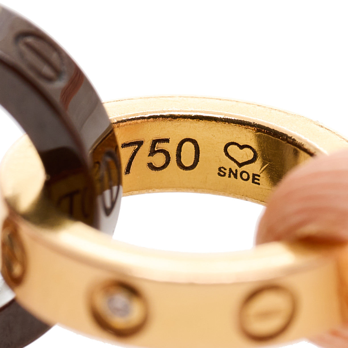 18K Pink Gold Ceramic 4 Diamond LOVE Cord Bracelet Peach