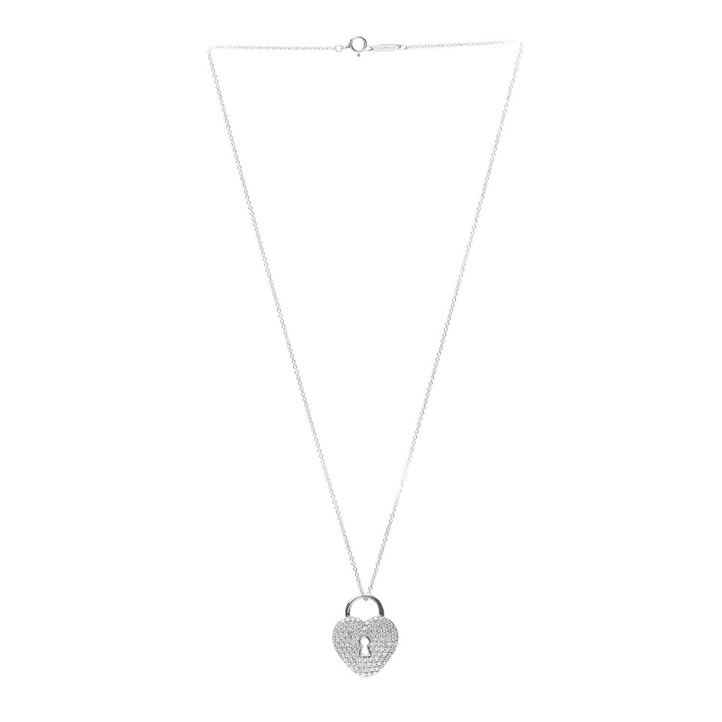 Platinum Diamond Large Heart Lock Pendant Necklace