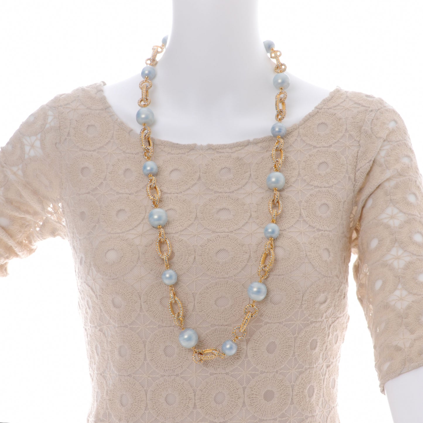 Pearl Crystal Chain Necklace Blue and Gold