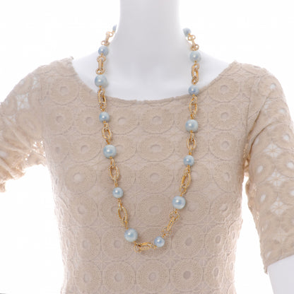 Chanel Pearl Crystal Chain Necklace Blue and Gold 6 of 6