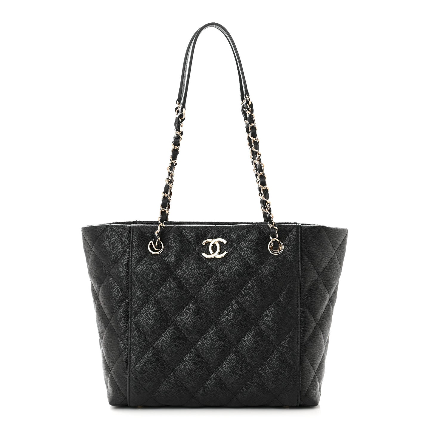 Caviar Quilted Small Shopping Tote Black