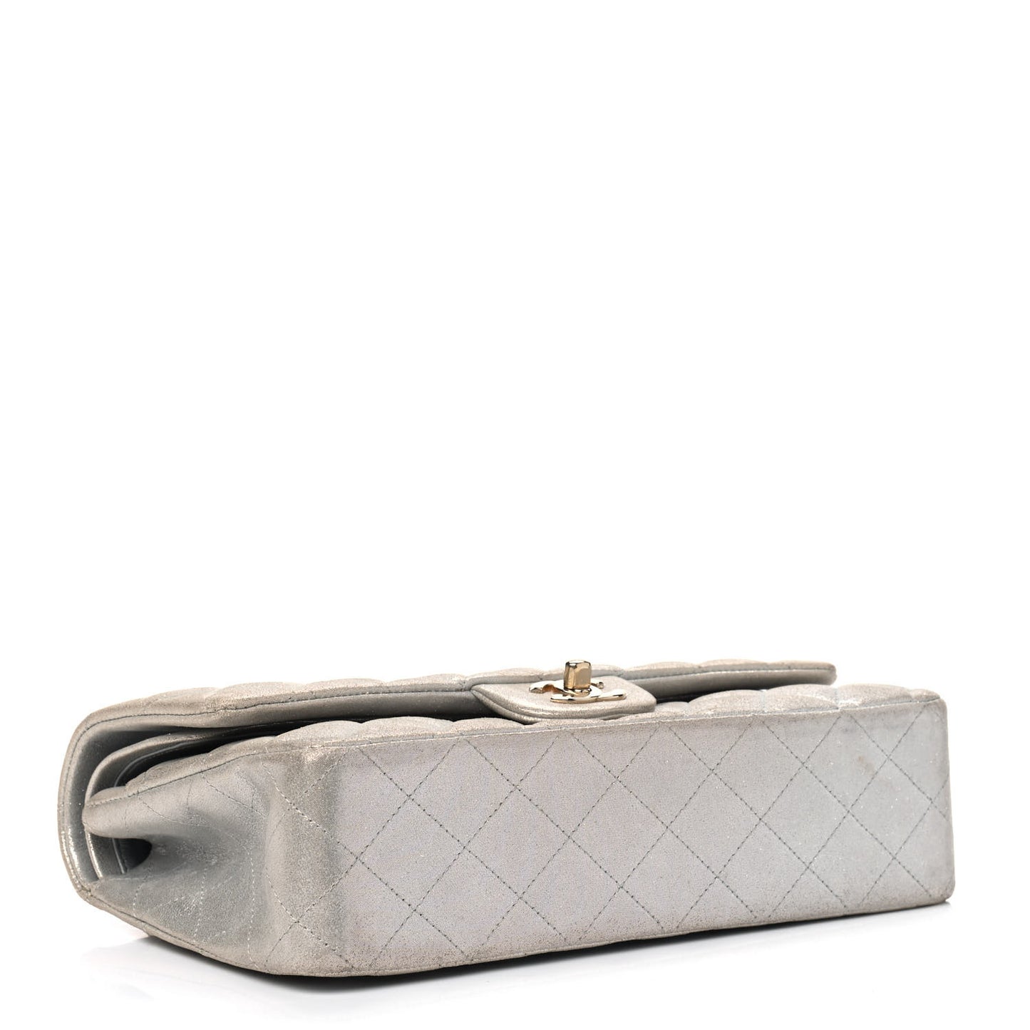 Iridescent Calfskin Quilted Medium Double Flap Silver