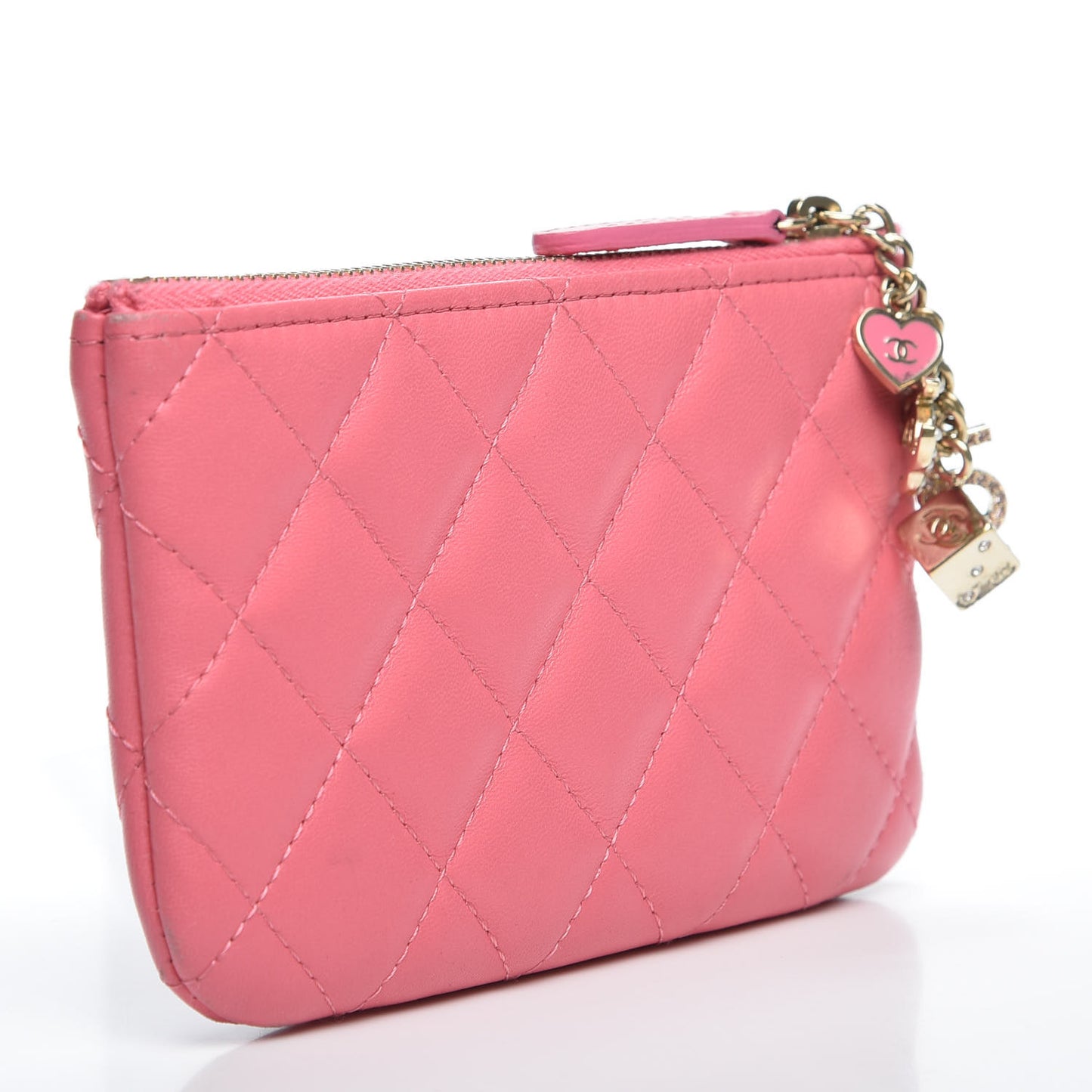 Lambskin Quilted Small Casino Cosmetic Case Pink