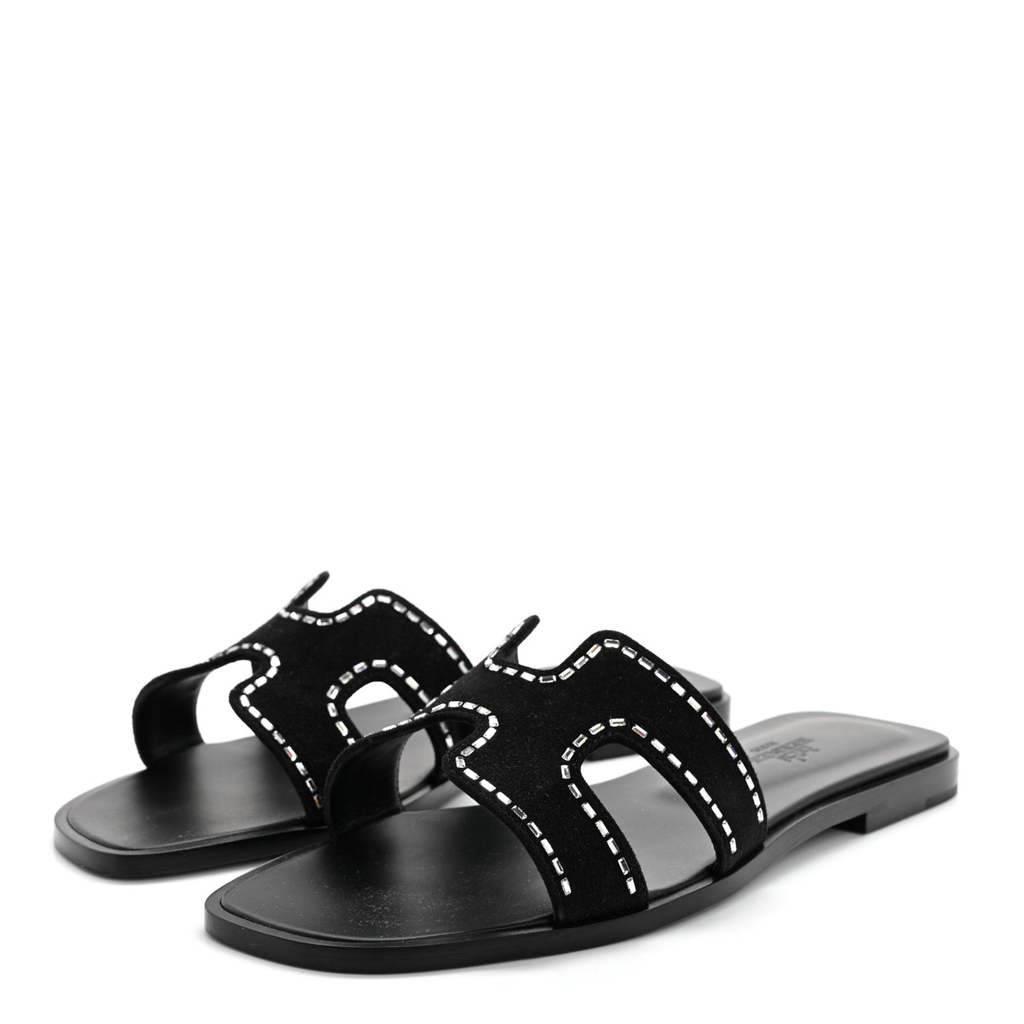 Suede Goatskin Crystal Embellished Oran Sandals 36.5 Black