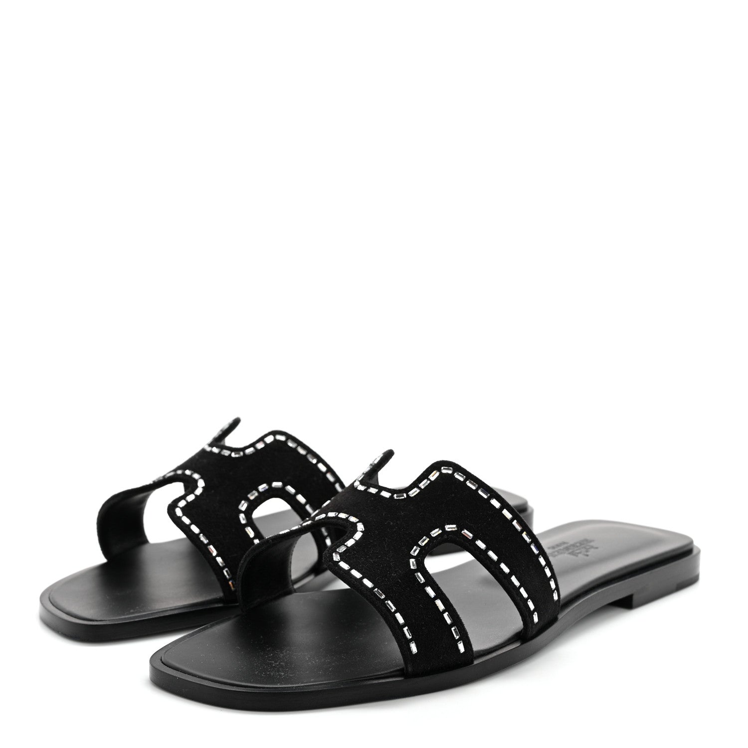 Hermes Suede Goatskin Crystal Embellished Oran Sandals 36.5 Black 3 of 8
