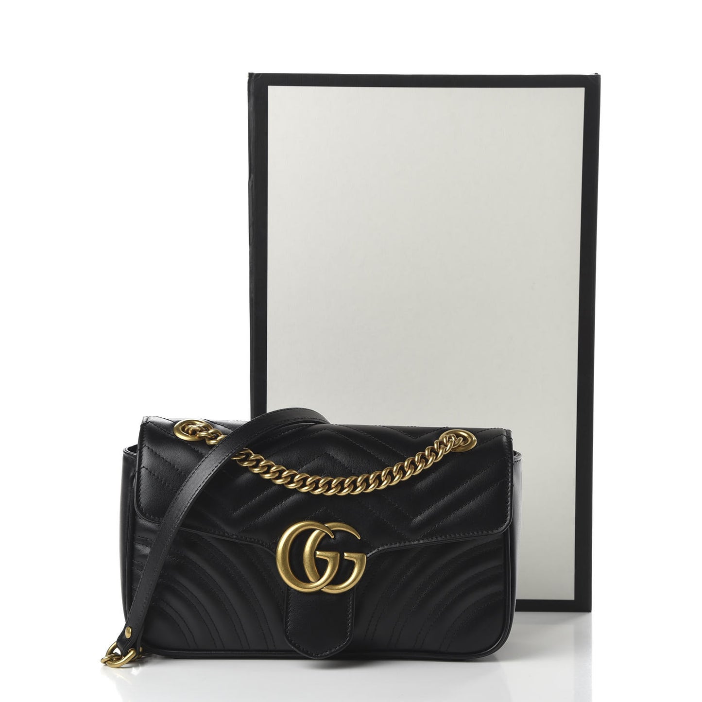 Calfskin Matelasse Small GG Marmont Shoulder Bag Black