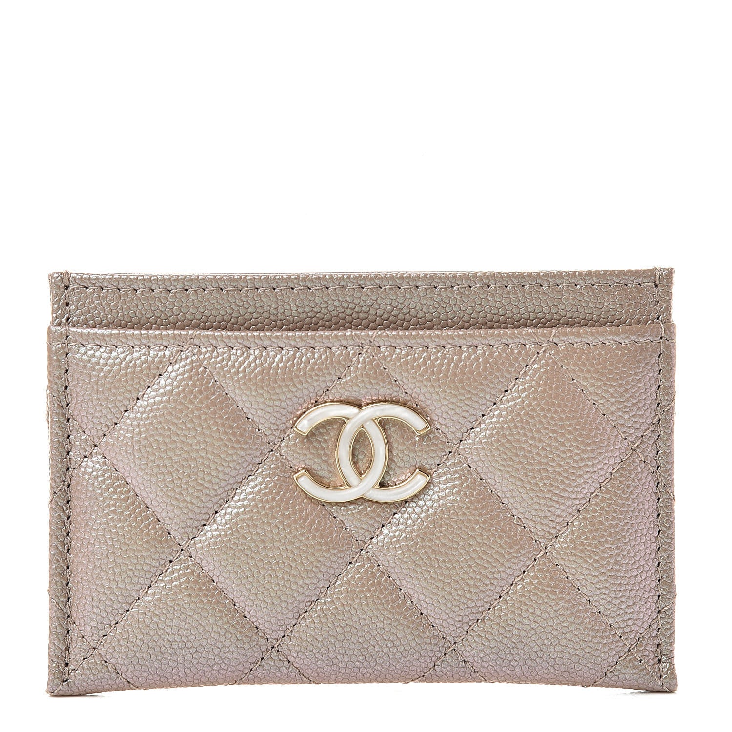 Chanel Iridescent Caviar Quilted Card Holder Beige 1 of 9