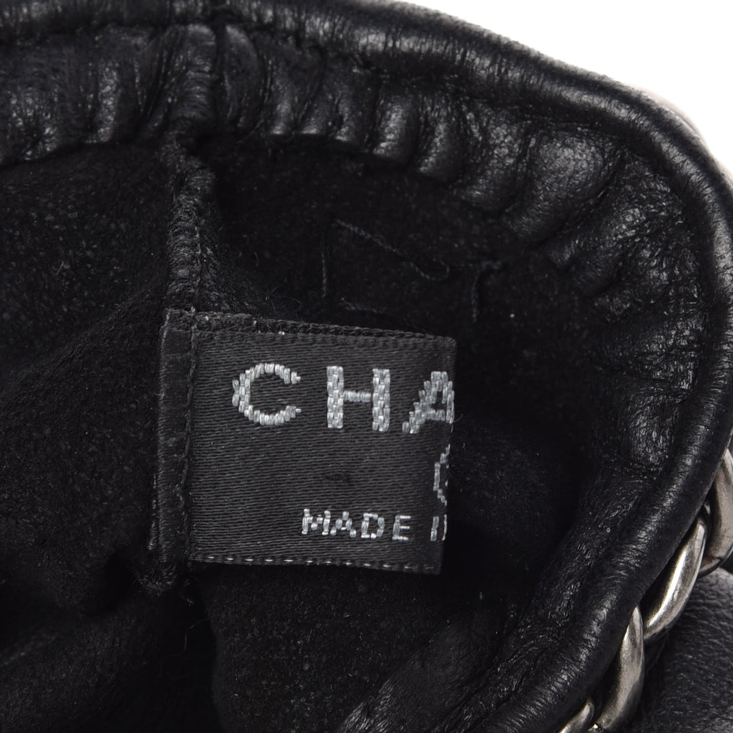 Lambskin Fingerless Chain CC Gloves 7.5 Black