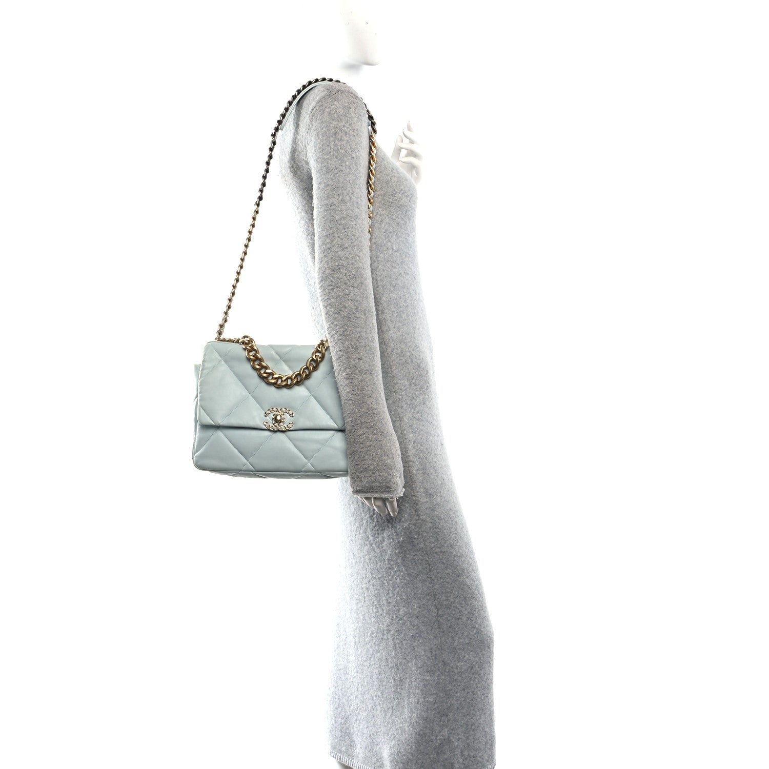 Chanel Lambskin Quilted Large Chanel 19 Flap Light Blue 2 of 11