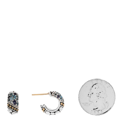 John Hardy Sterling Silver 18K Yellow Gold Blue Topaz Iolite Aquamarine Kali Lavafire Hoop Earrings 2 of 5