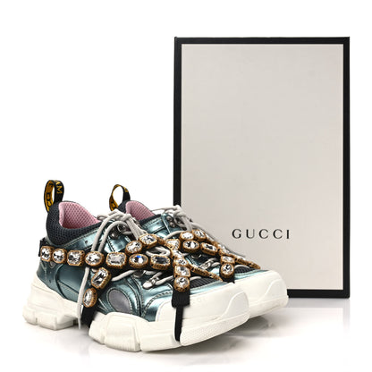 Gucci X SEGA Metallic Calfskin Removable Crystals Womens Flashtrek Sneakers 38 Lago 9 of 9