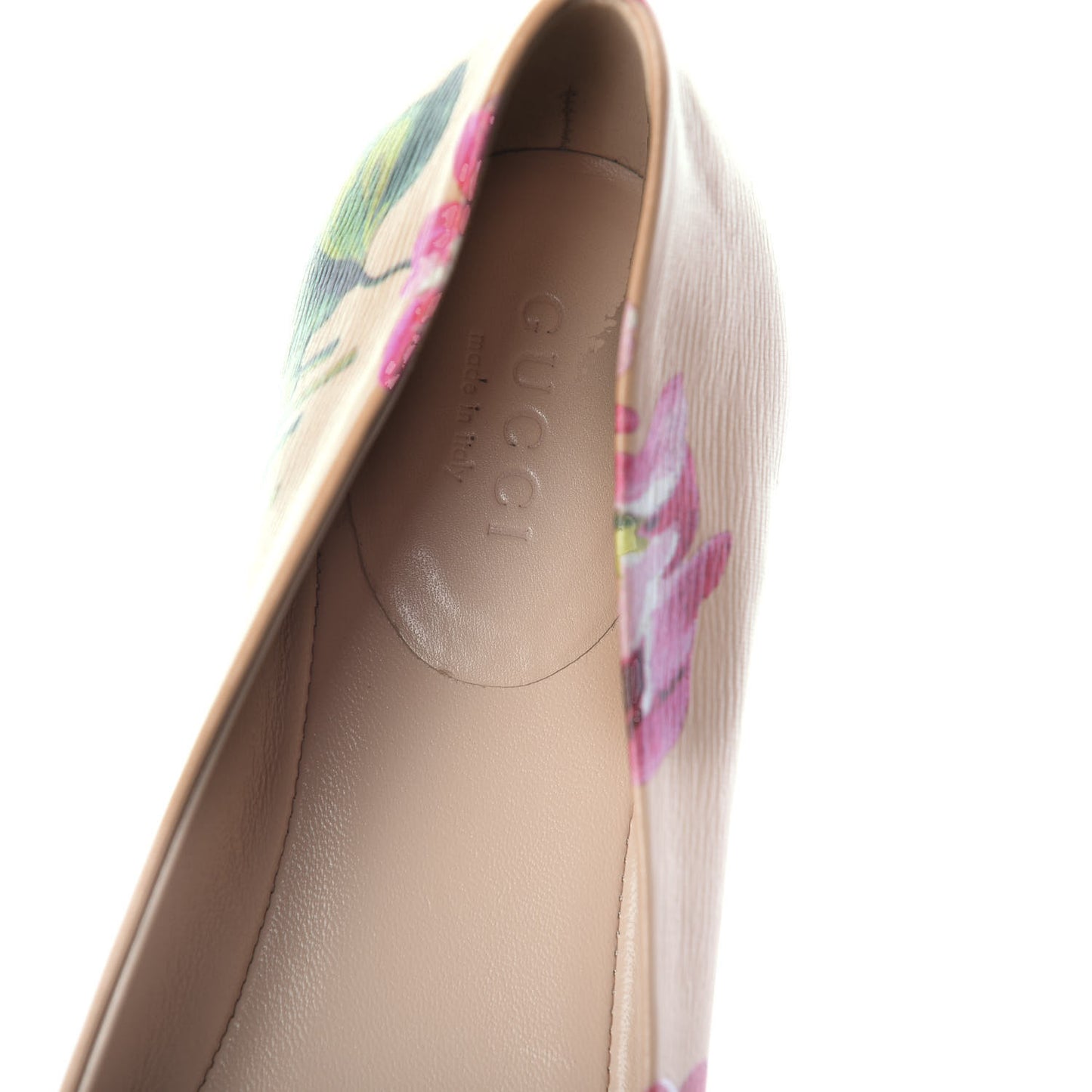 Calfskin Blooms Print Ballet Flats 36 Pink Apricot Multicolor