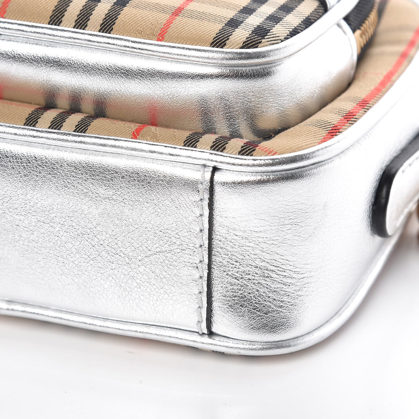 Smooth Calfskin 1983 Knight Check Link Camera Bag Silver
