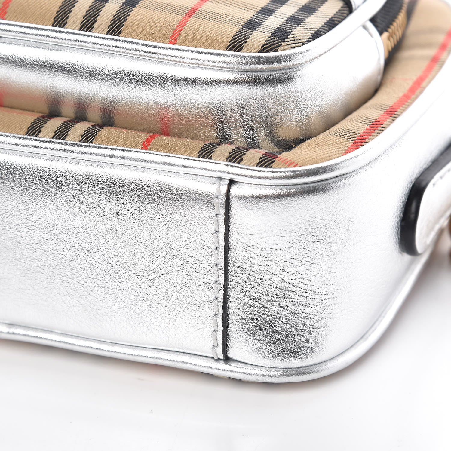 Burberry Smooth Calfskin 1983 Knight Check Link Camera Bag Silver 8 of 8