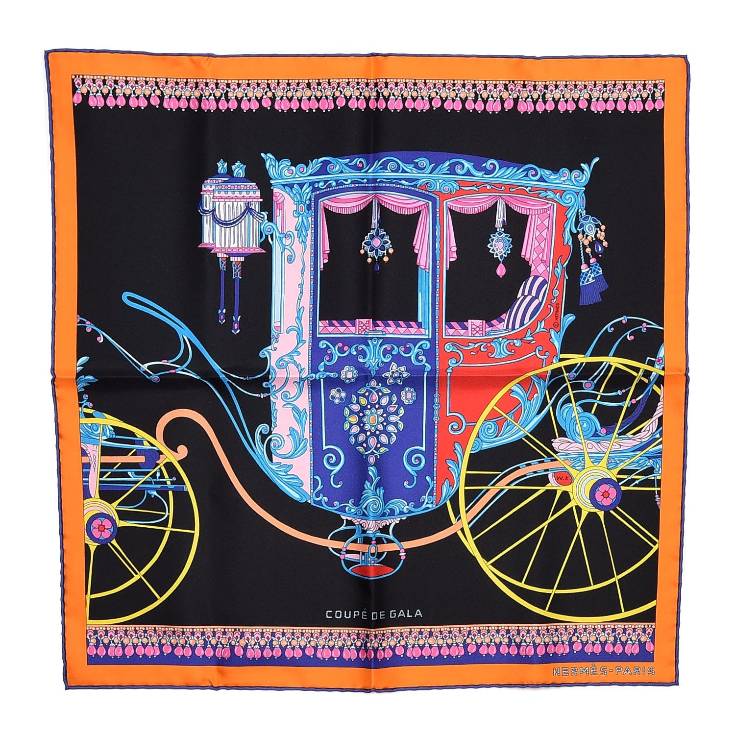 Hermes Silk Coupe De Gala Pocket Square Noir Orange Multicolor 1 of 6