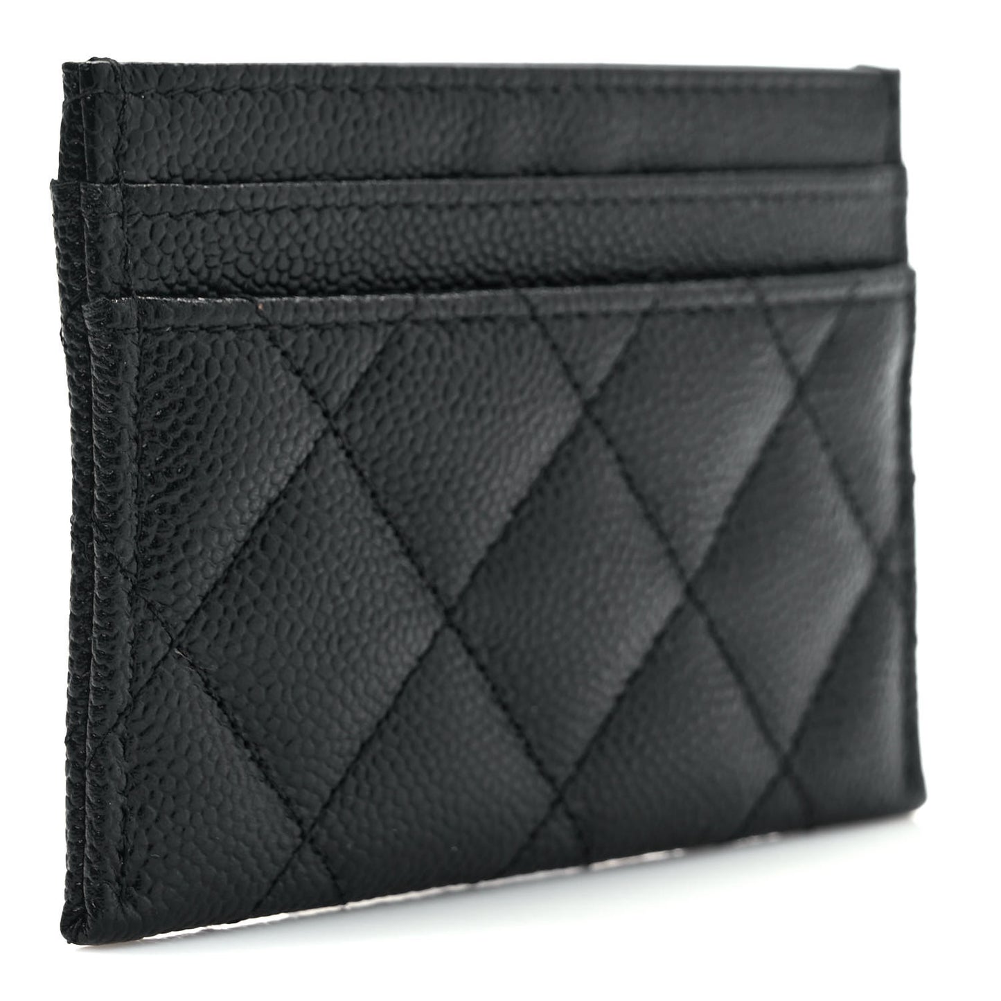Caviar Quilted Multi Chain CC Card Holder Black