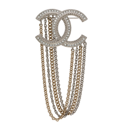 Chanel Crystal Multi Strand Chain CC Brooch Silver Gold 1 of 4
