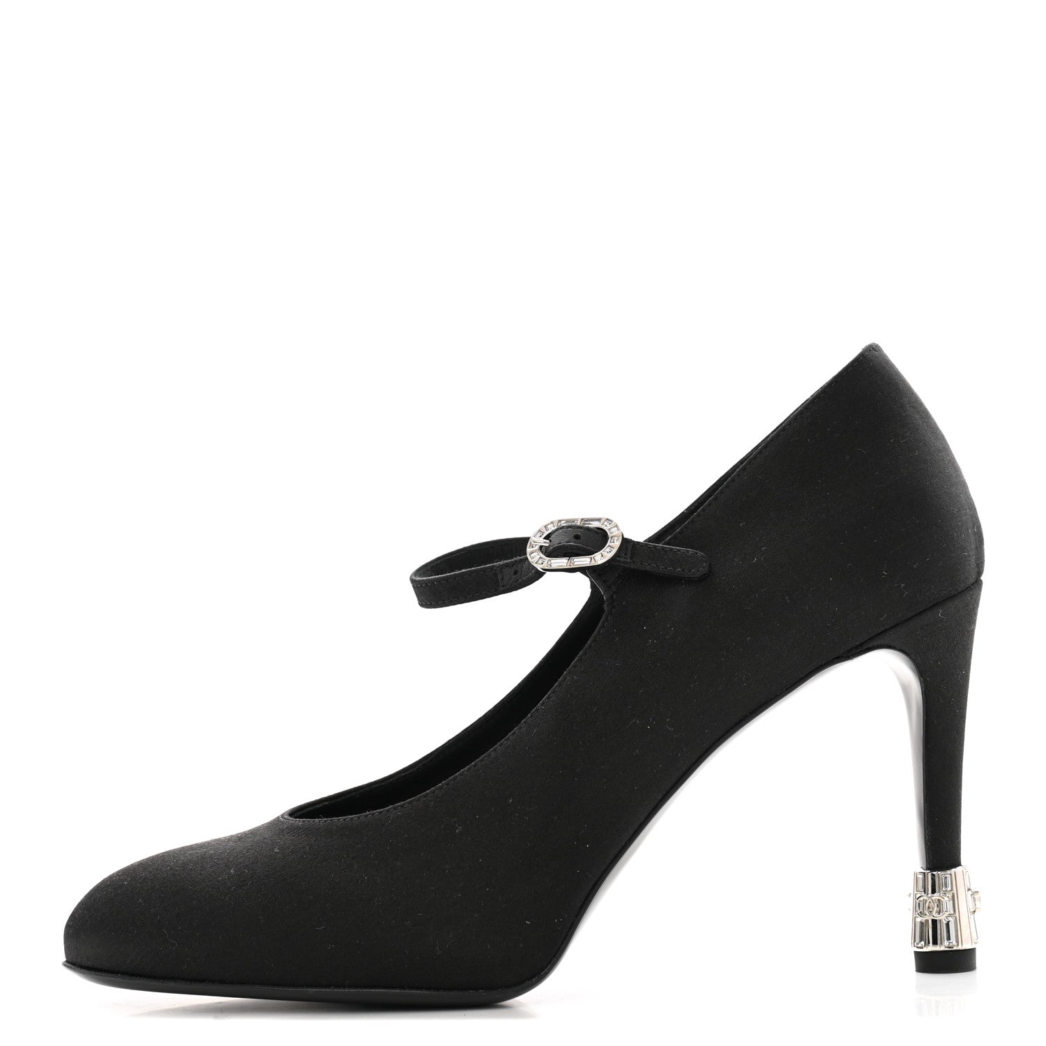 Chanel Satin Crystal Mary Jane Pumps 38.5 Black 1 of 10