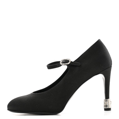 Chanel Satin Crystal Mary Jane Pumps 38.5 Black 1 of 10