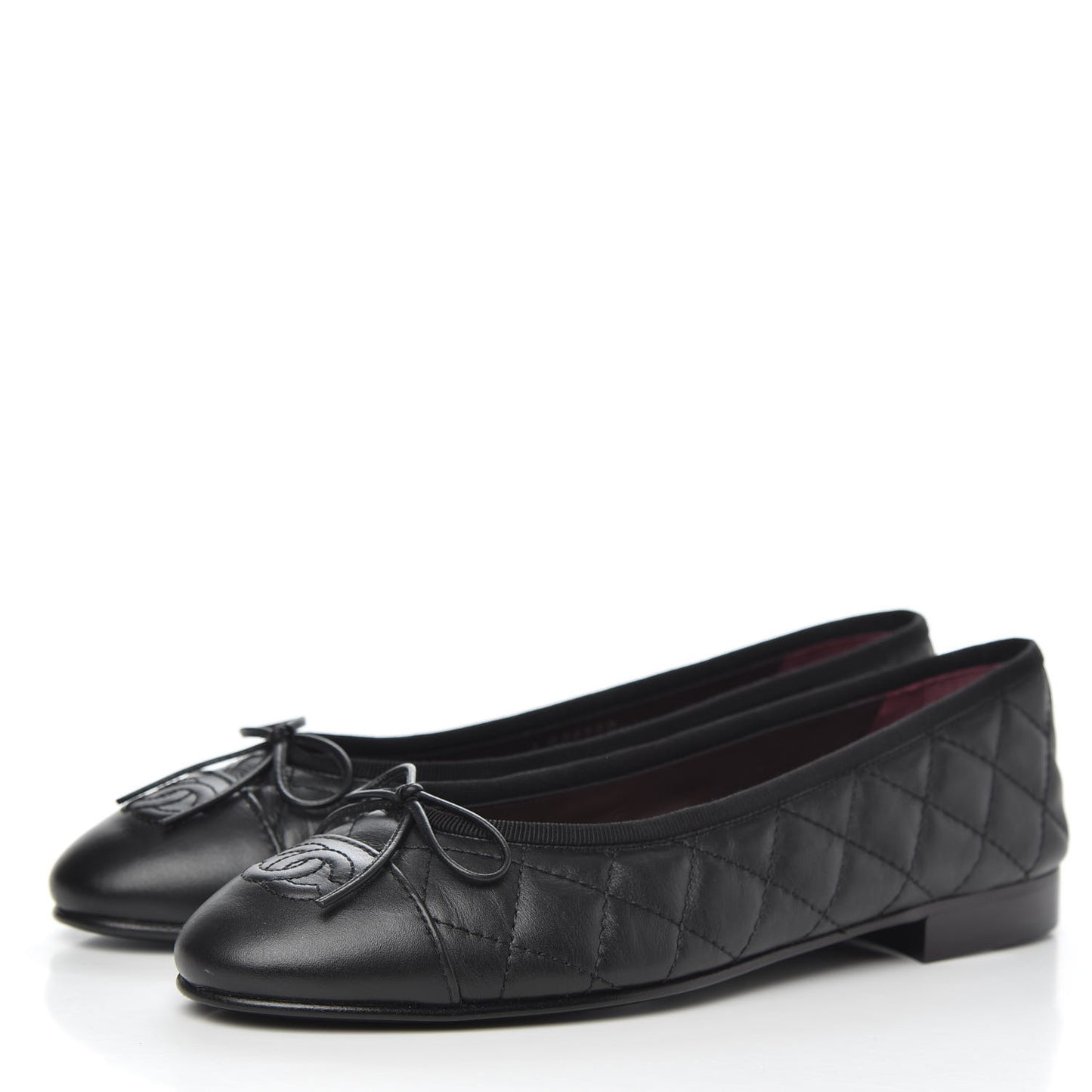 Lambskin Quilted Cap Toe Ballerina Flats 37 Black