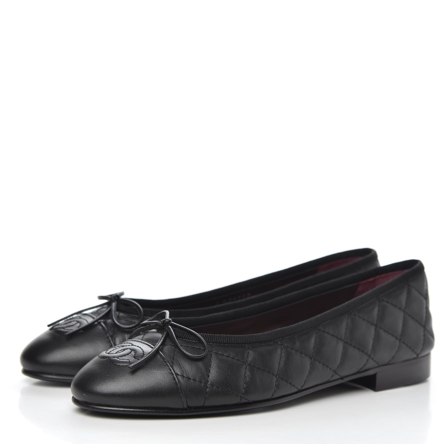 Chanel Lambskin Quilted Cap Toe Ballerina Flats 37 Black 3 of 9