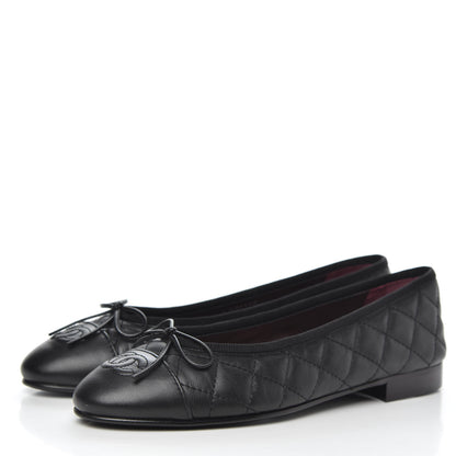 Chanel Lambskin Quilted Cap Toe Ballerina Flats 37 Black 3 of 9