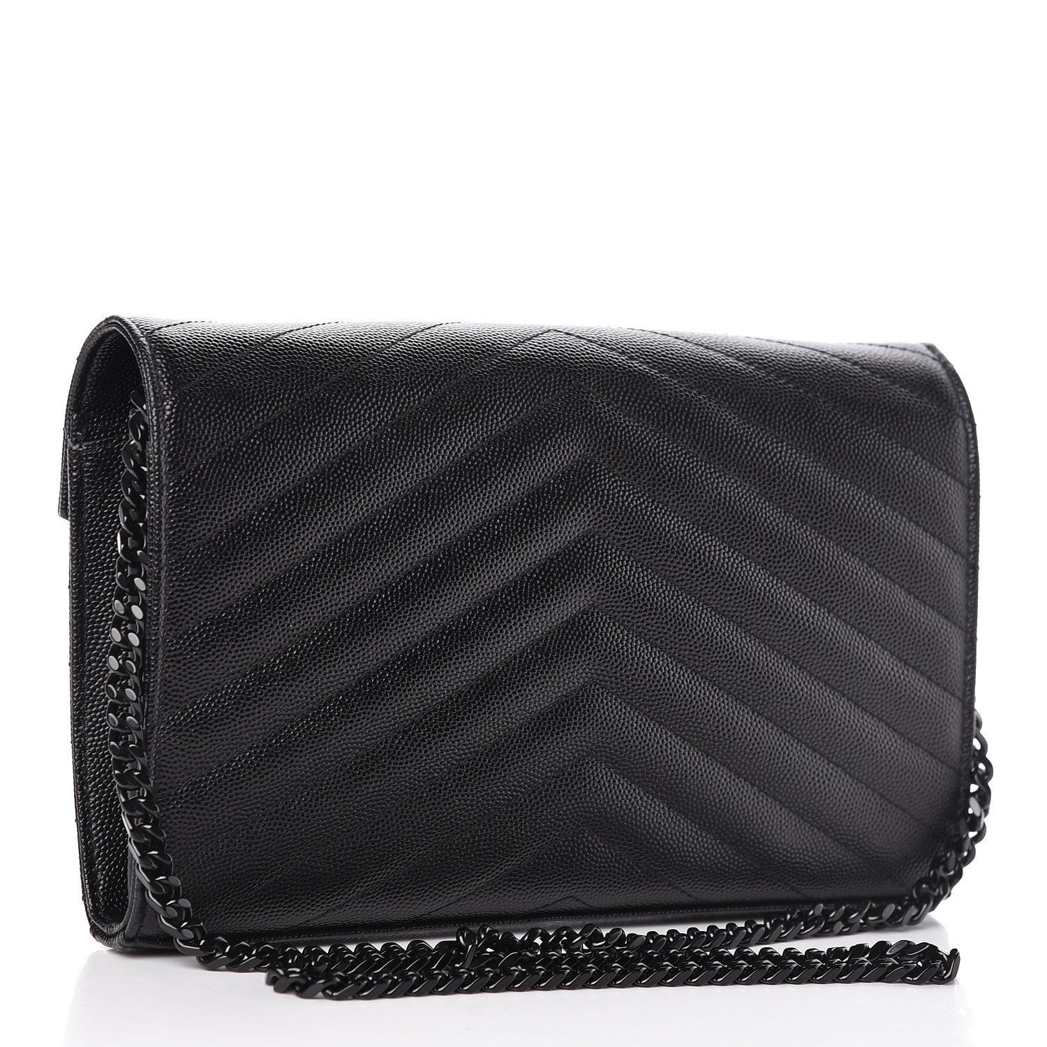 Saint Laurent Grain De Poudre Matelasse Chevron Monogram Chain Wallet Black 3 of 10