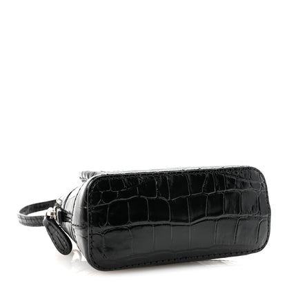 Balenciaga Shiny Calfskin Logo Crocodile Embossed Mini Ville Top Handle Bag Black 4 of 9