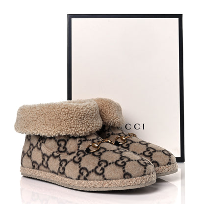 Gucci Covered Wool GG Monogram Mens Fria Horsebit Ankle Boots 9 Beige Ebony Butterscotch 9 of 9
