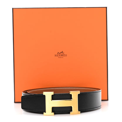 Hermes Box Togo H Belt 85 34 Black Gold 5 of 5