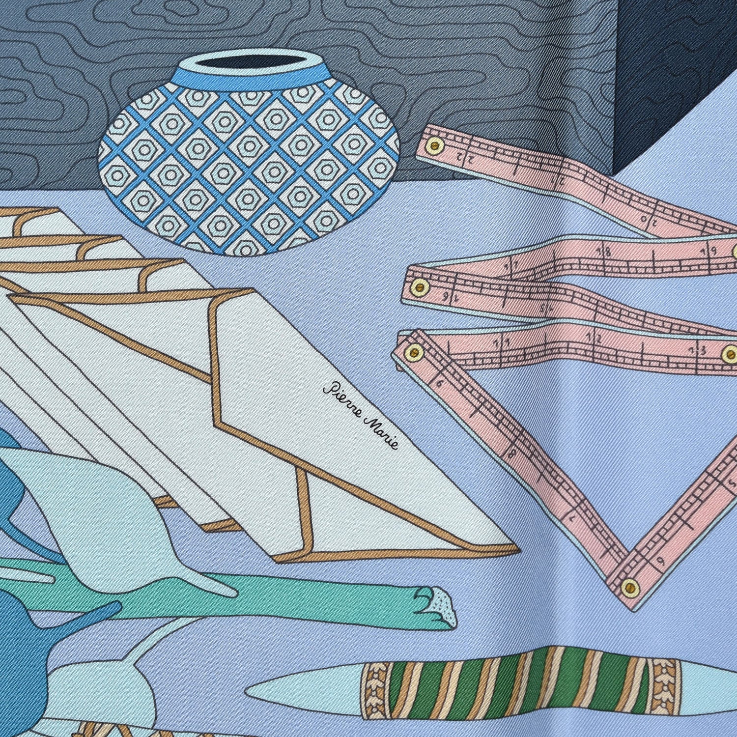 Hermes Silk Les Tresors D Un Artiste Scarf 90 Ciel Turquoise Rose 3 of 7