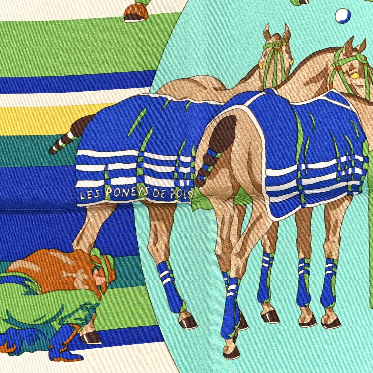 Hermes Silk Les Poneys De Polo Scarf 90 Army Green Black Orange