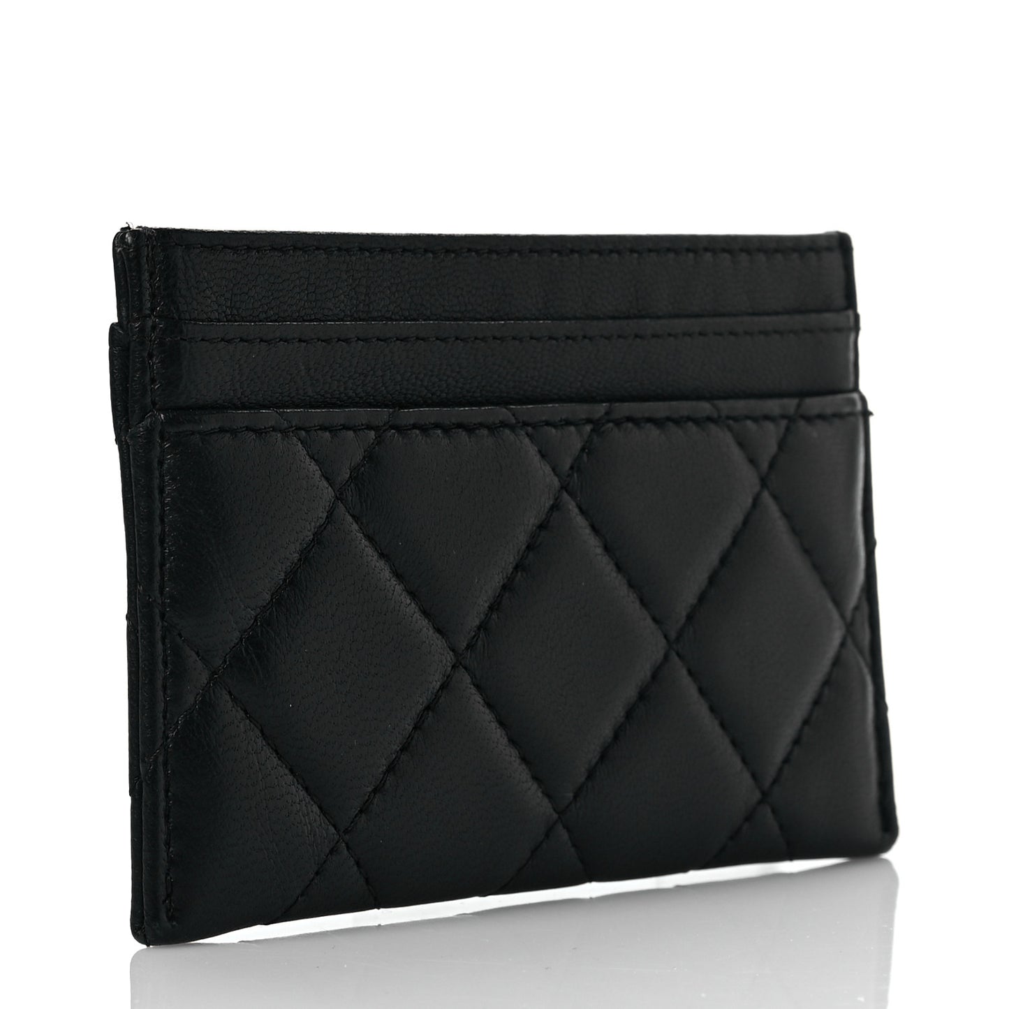 Lambskin Quilted Camellia Card Holder Black
