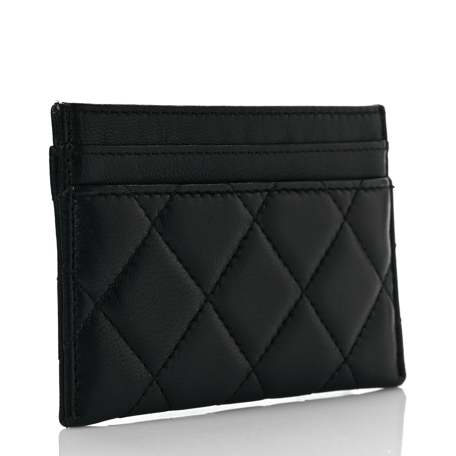 Chanel Lambskin Quilted Camellia Card Holder Black 3 of 8