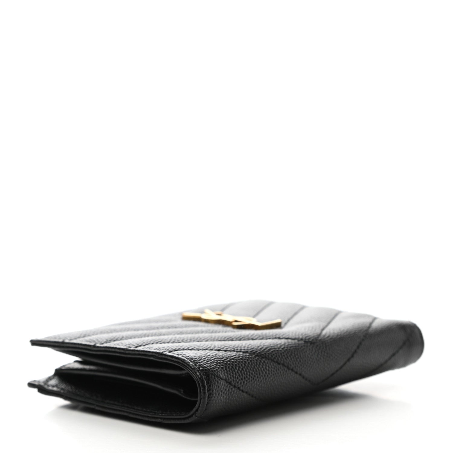 Saint Laurent Grain De Poudre Matelasse Chevron Monogram Zipped Two-Part Wallet Black 4 of 6