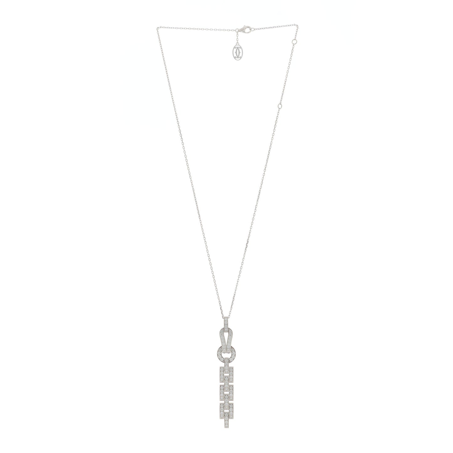 18K White Gold Diamond Agrafe Drop Pendant Necklace