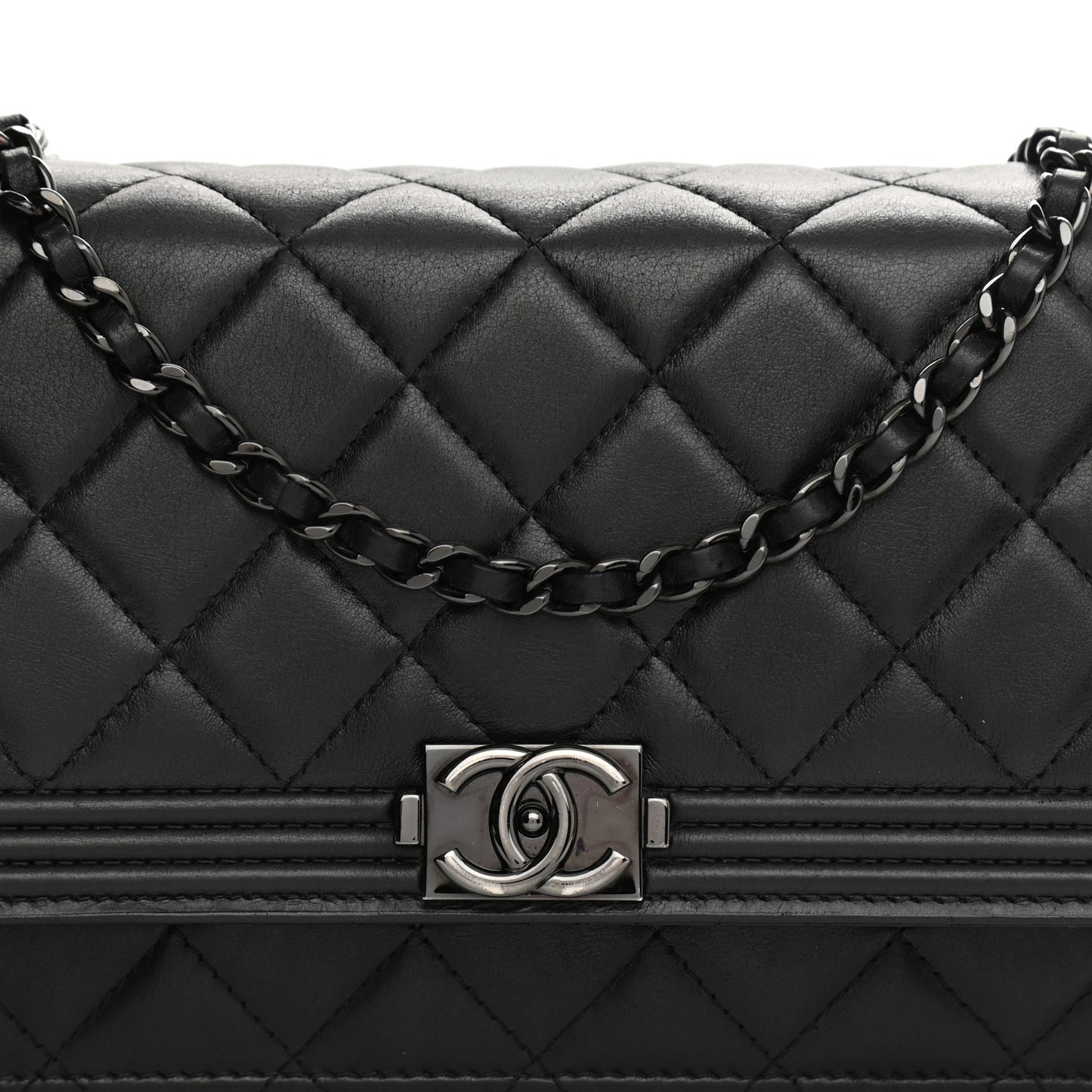 Calfskin Quilted Boy Wallet On Chain WOC Black