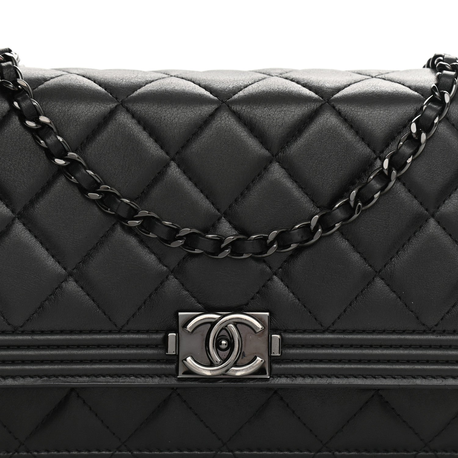 Chanel Calfskin Quilted Boy Wallet On Chain WOC Black 9 of 12