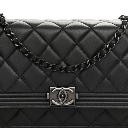 Chanel Calfskin Quilted Boy Wallet On Chain WOC Black 9 of 12
