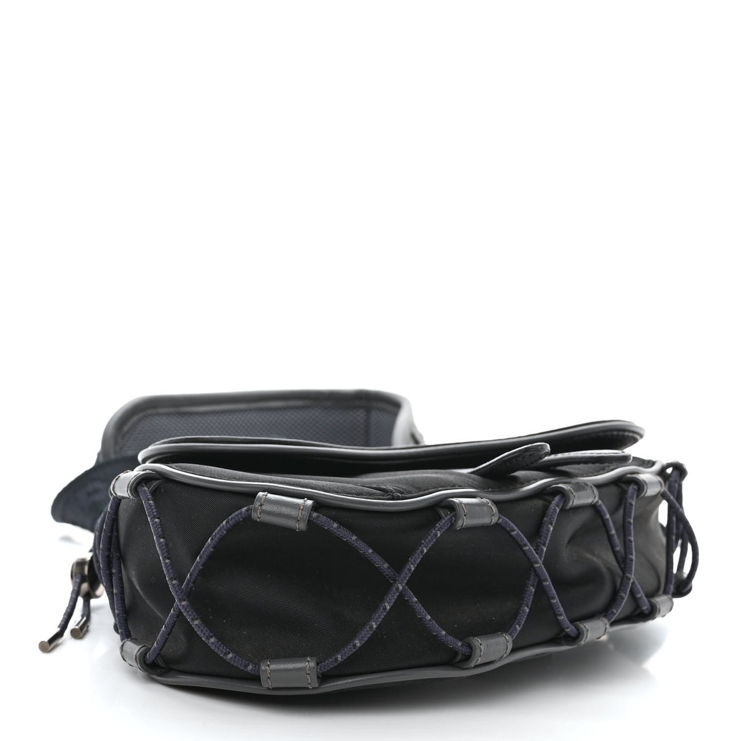 X SACAI Grained Calfskin Technical Fabric Mens Saddle Bag Black