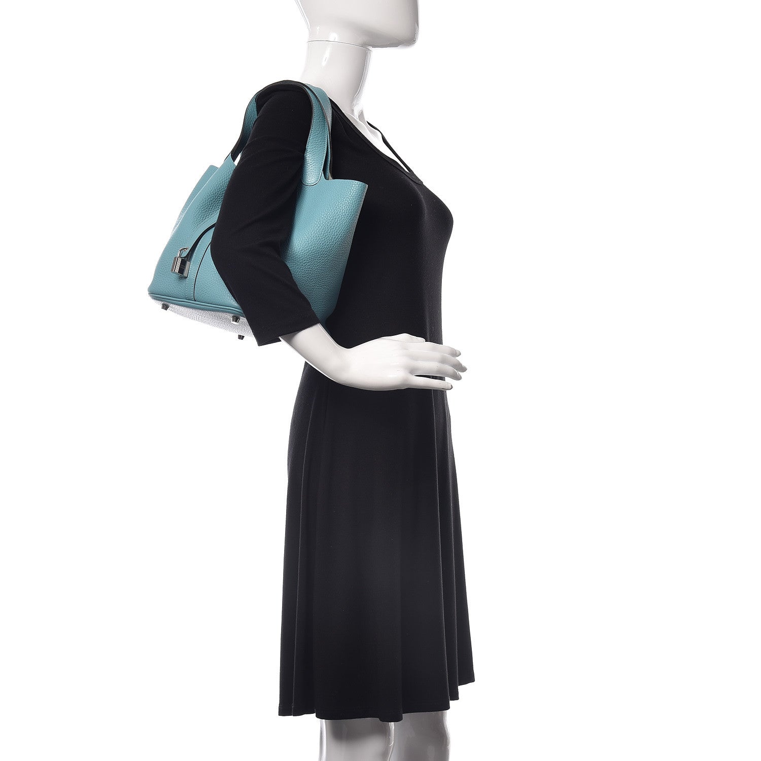 Hermes Taurillon Clemence Picotin Lock 22 MM Bleu Atoll 2 of 8
